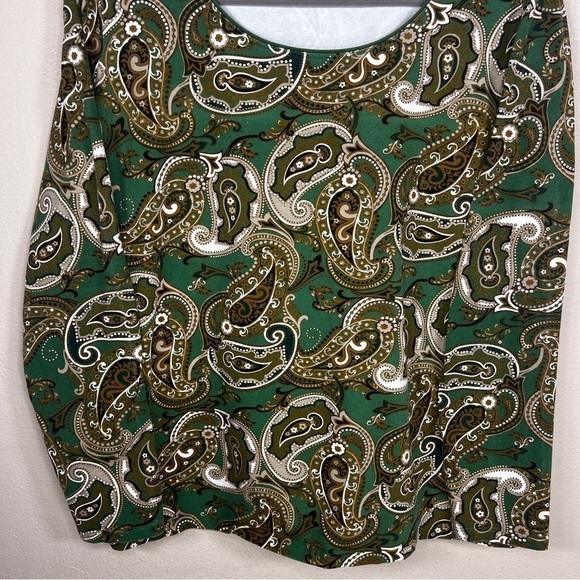 LARGE KIM ROGERS GREEN BEIGE PAISLEY  TOP STRETCH CASUAL  BOHO ELEGANT - Picture 3 of 10